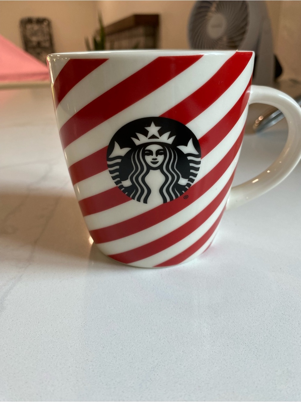 Starbucks Red & White Diagonal Stripe Ceramic Mug with Logo